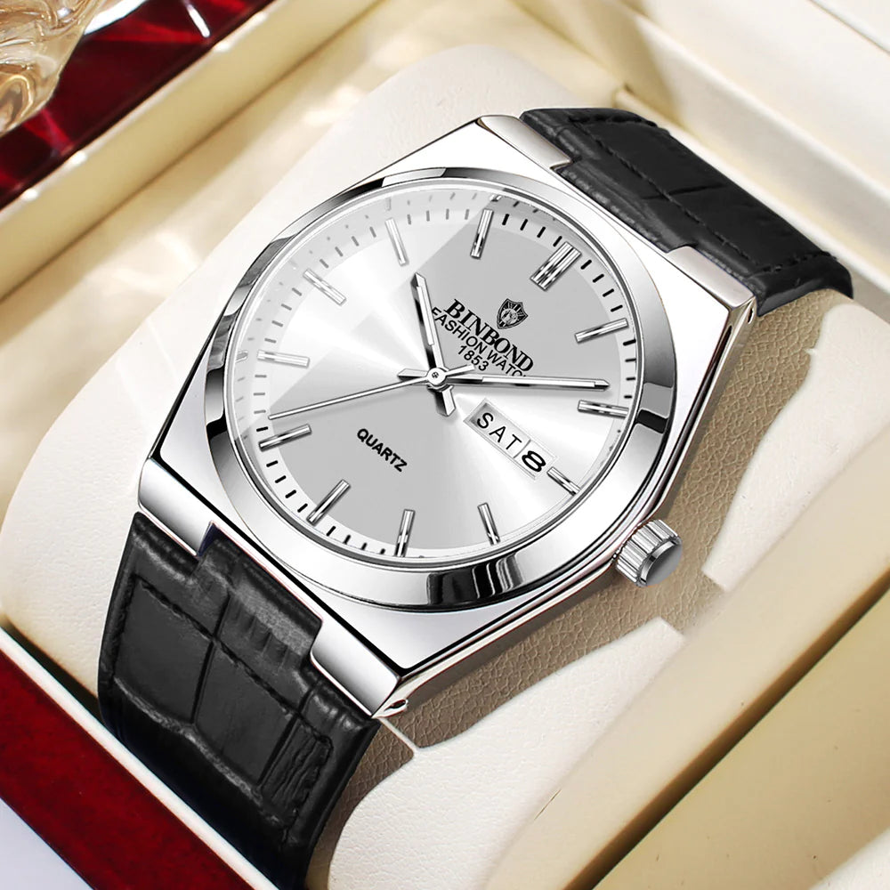 Men's Slim Quartz Business Watch-Leather Strap