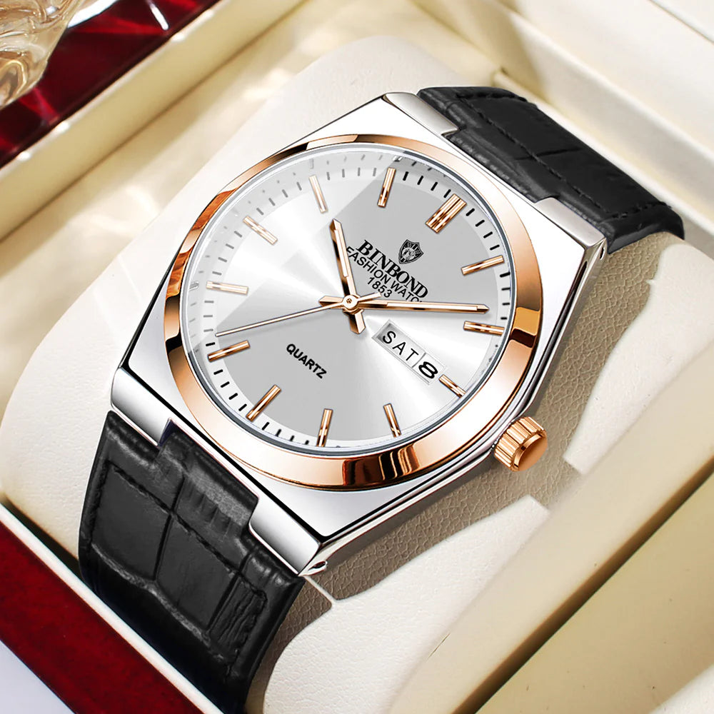 Men's Slim Quartz Business Watch-Leather Strap