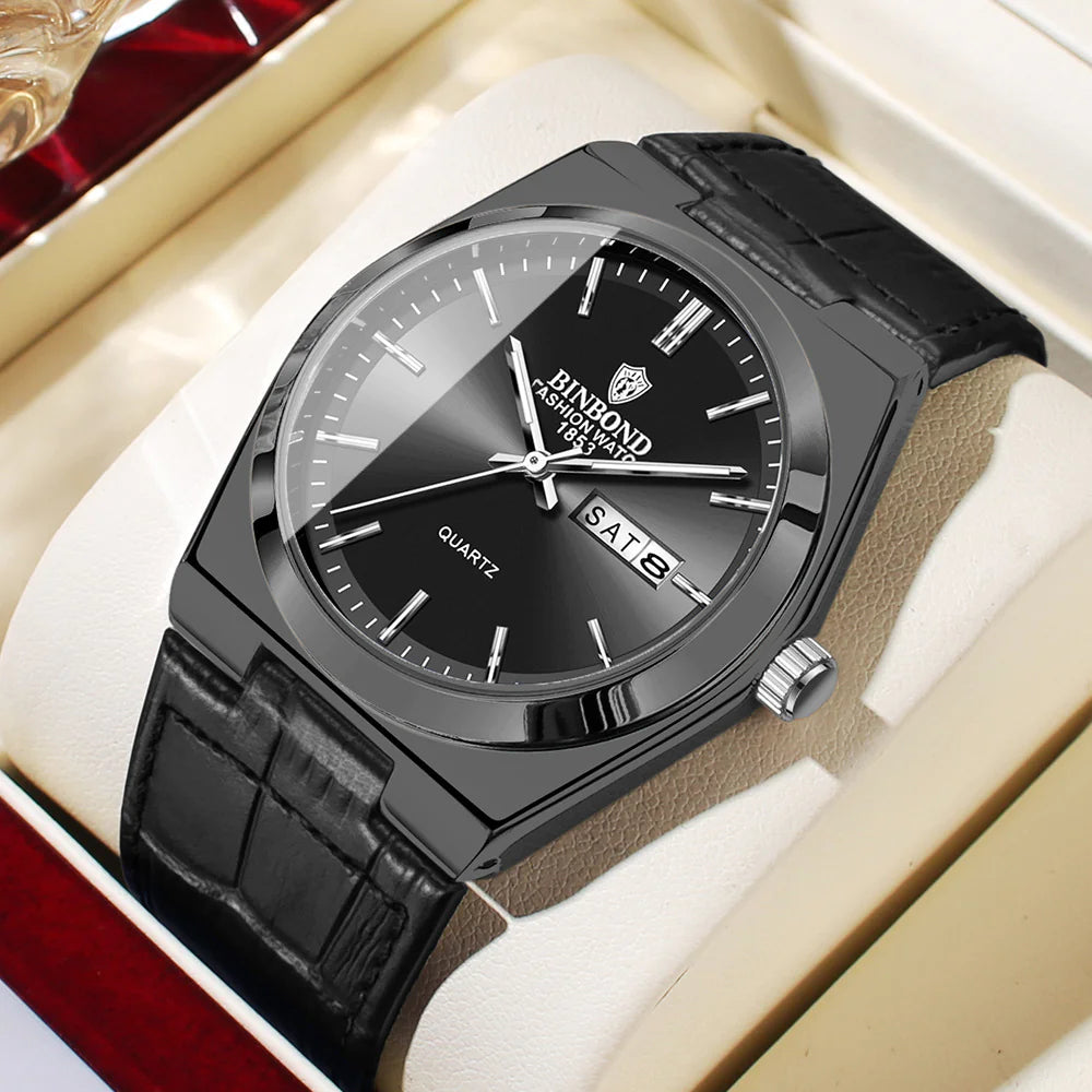 Men's Slim Quartz Business Watch-Leather Strap